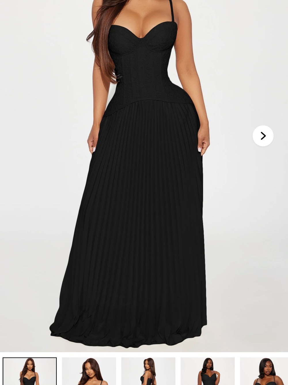 Fashion Nova Black Pleated Corset Maxi Dress